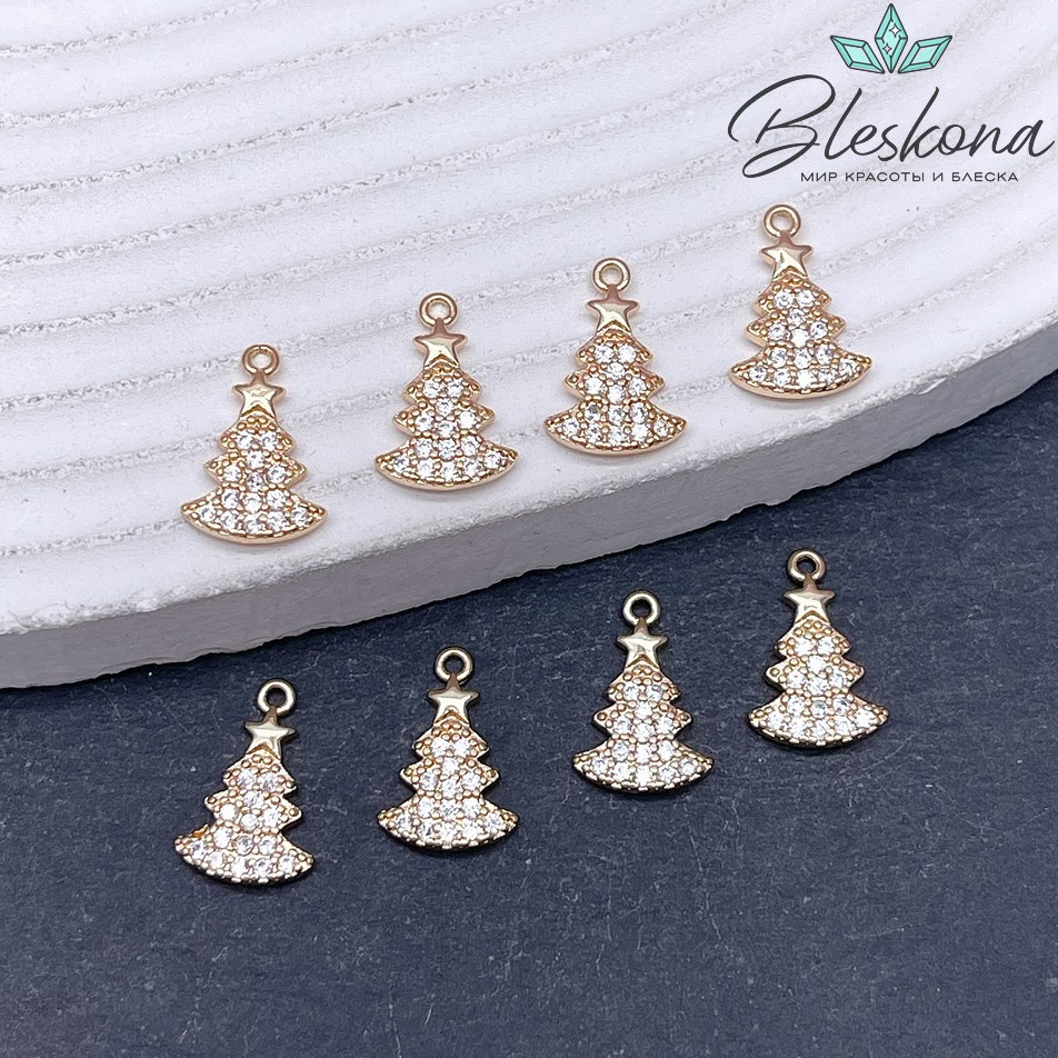 13*9 мм Цвет золото, Подвеска Елка цирконы 