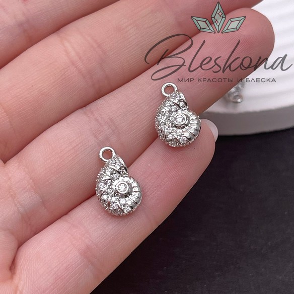 14,5*9 мм Цвет серебро, Подвеска ракушка улитка цирконы