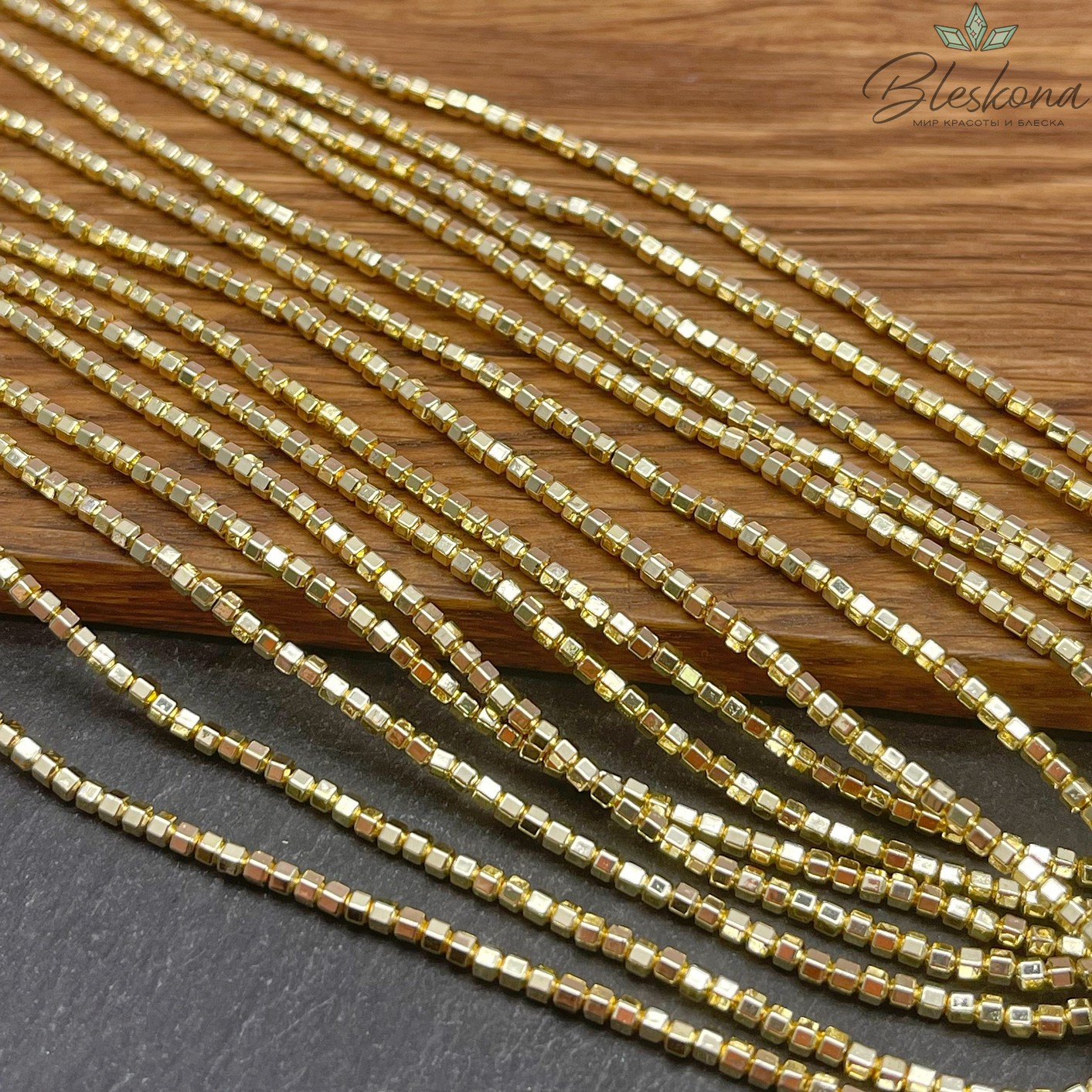 2 мм Гематин, цвет светлое золото, шестигранник имитация