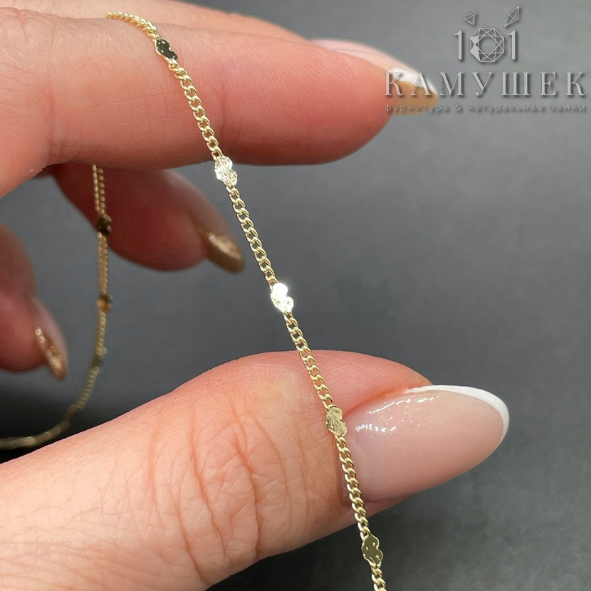 Цепь №23-1 цвет золото 2*1,5 мм сердце