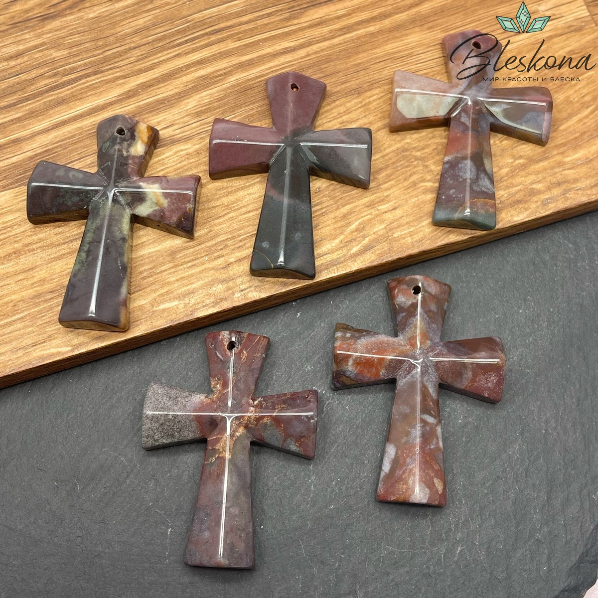 Подвеска крест Агат индийский 47*36 мм