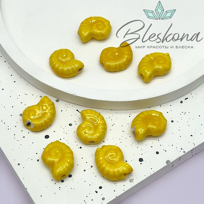 15*12 мм Бусина Аммонит, керамика цвет желтый