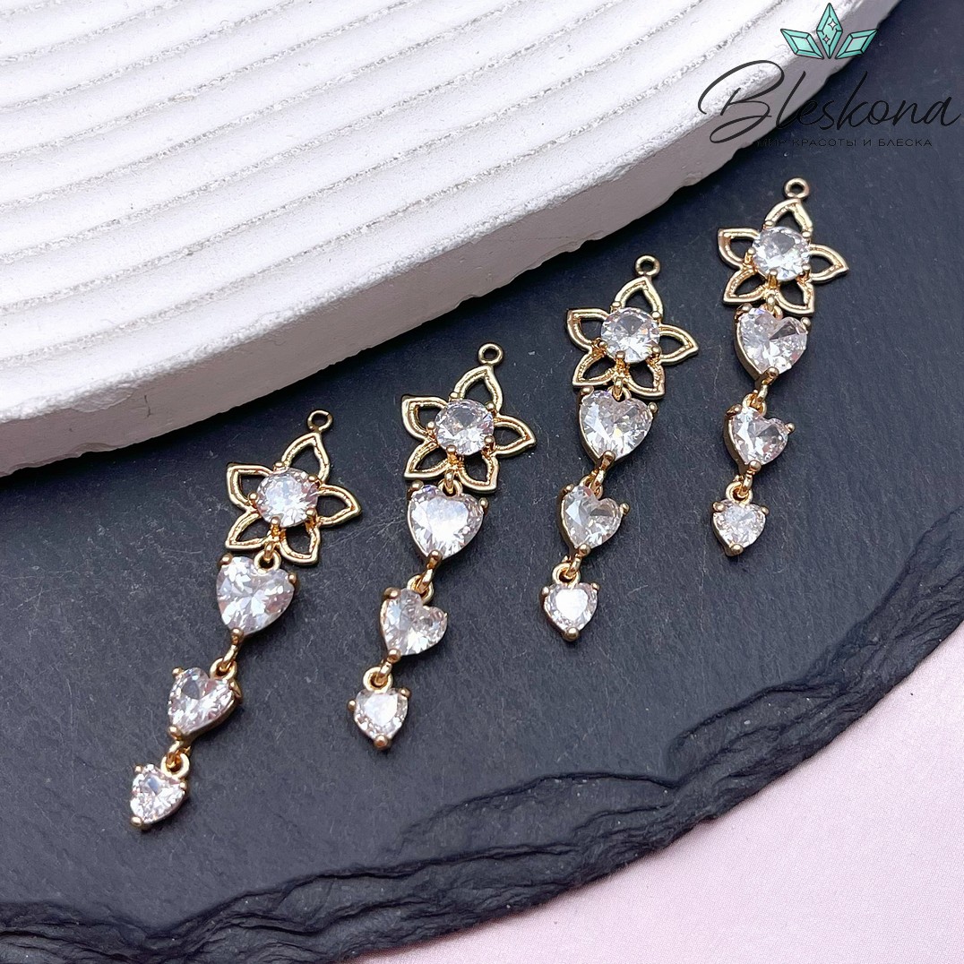 37 мм Цвет золото, Подвеска цветок цепочка цирконы