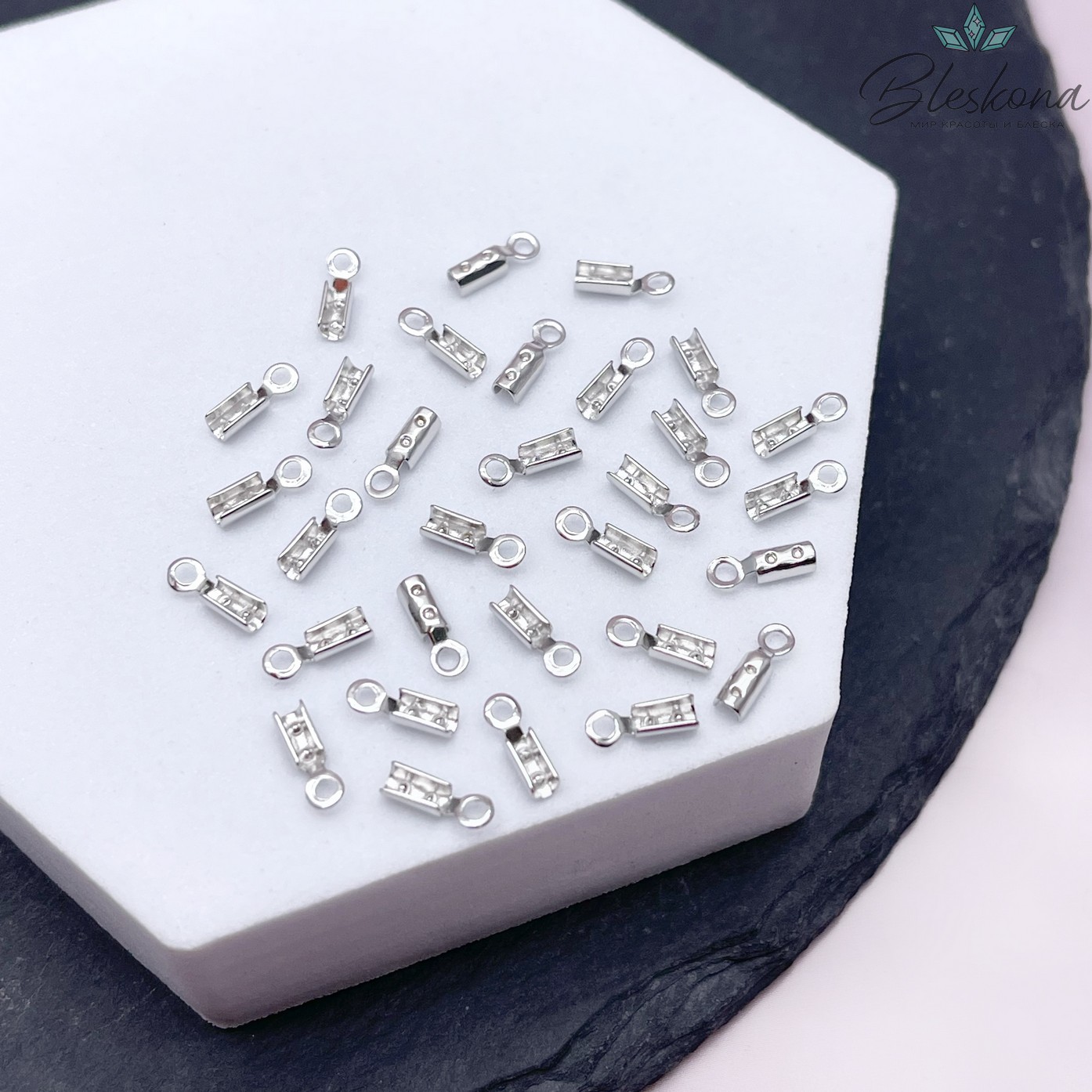 7,5*2,5 мм Цвет серебро, Зажим-Концевик для шнура точки 