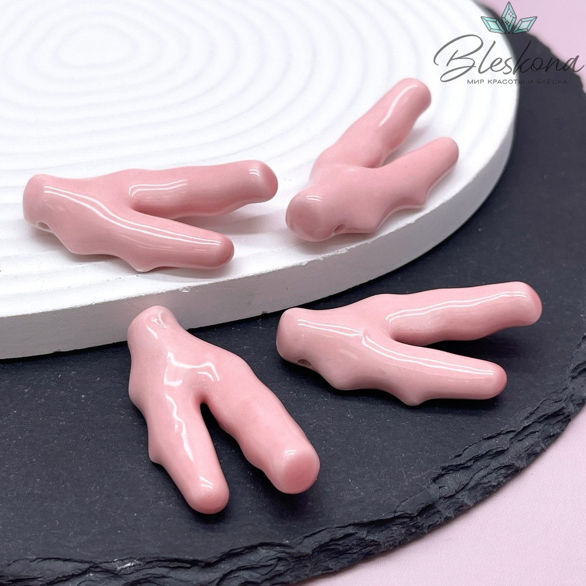 44*21 мм Керамика Бусина ветки коралла розовые