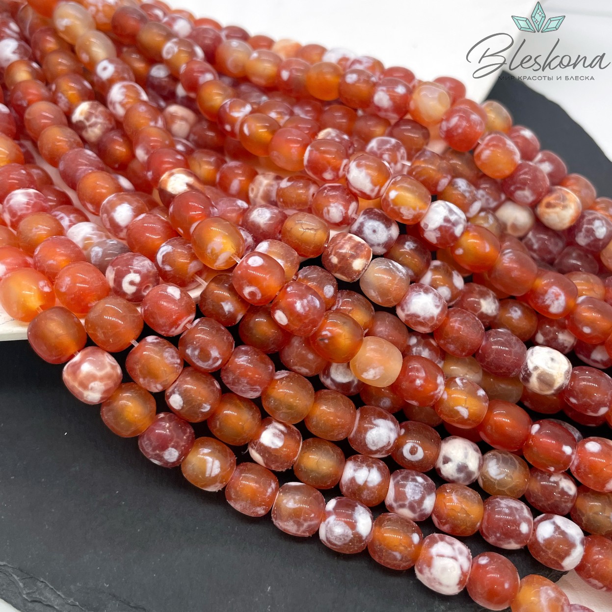 Агат с узором №11 (полуматовый) бочата 8,5*9 мм