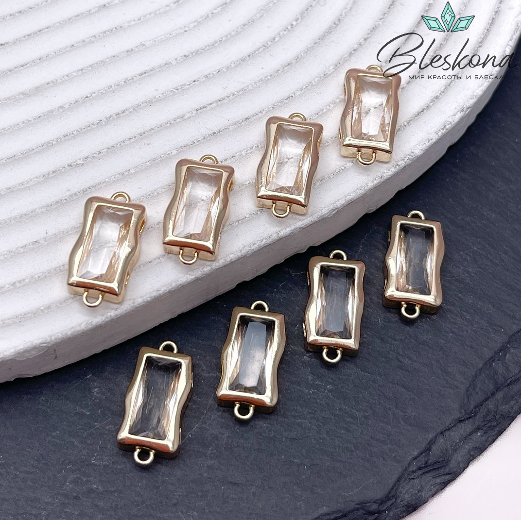 17,5*8,5 мм Цвет золото, Коннектор прямоугольник белый циркон