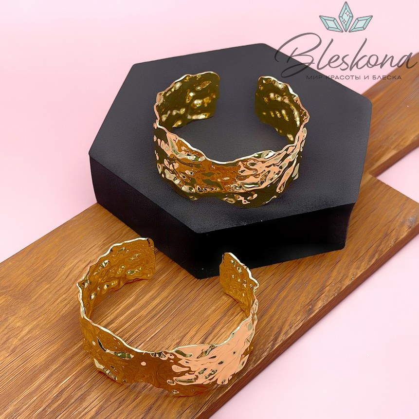 60-65 мм Цвет золото, Основа для браслета мятая широкая