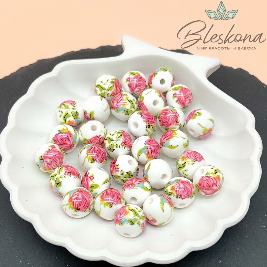 12 мм Керамика Бусина роспись гжель №14 (штучно)