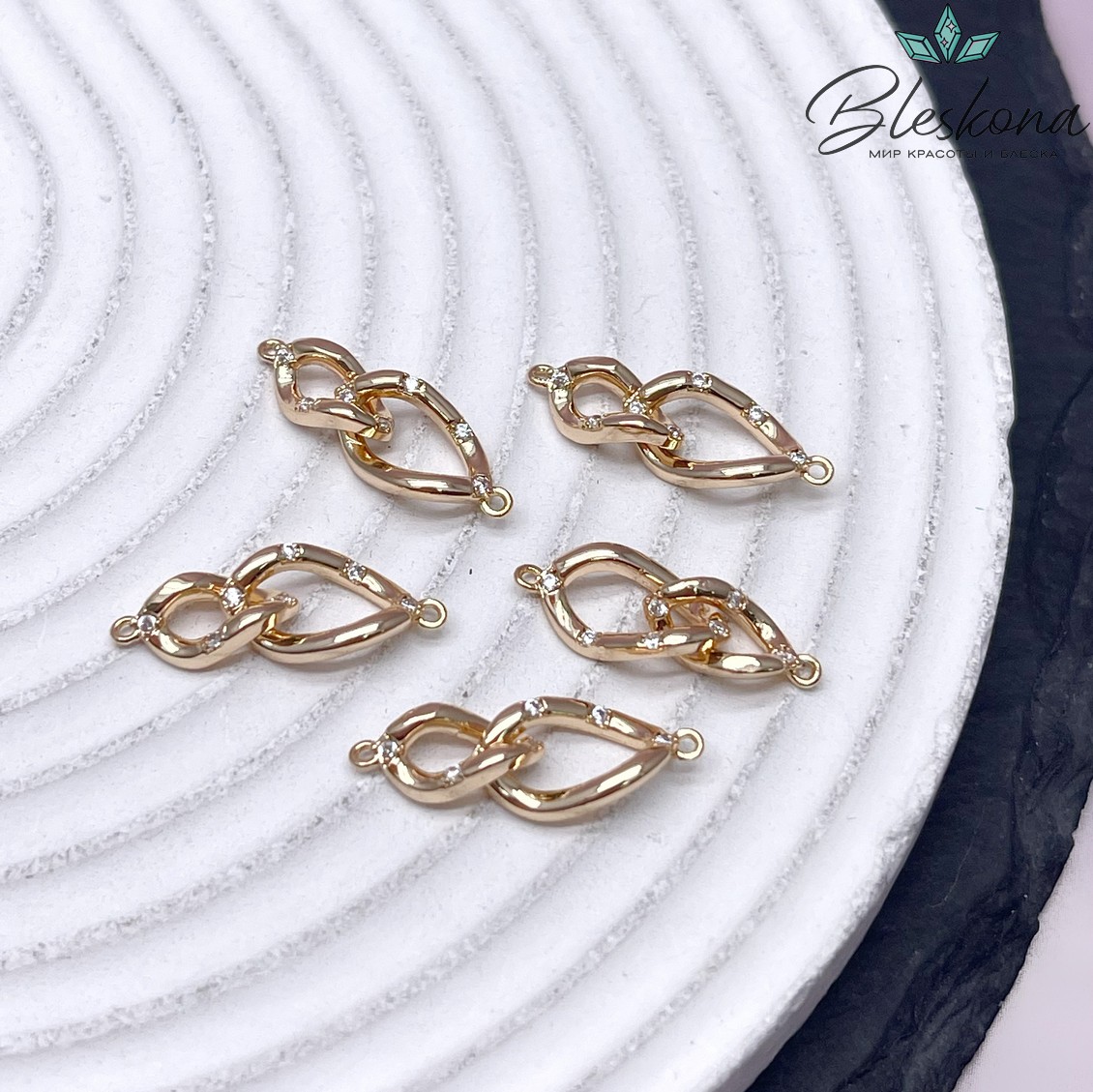 21*7 мм Цвет золото, Коннектор с цирконами 