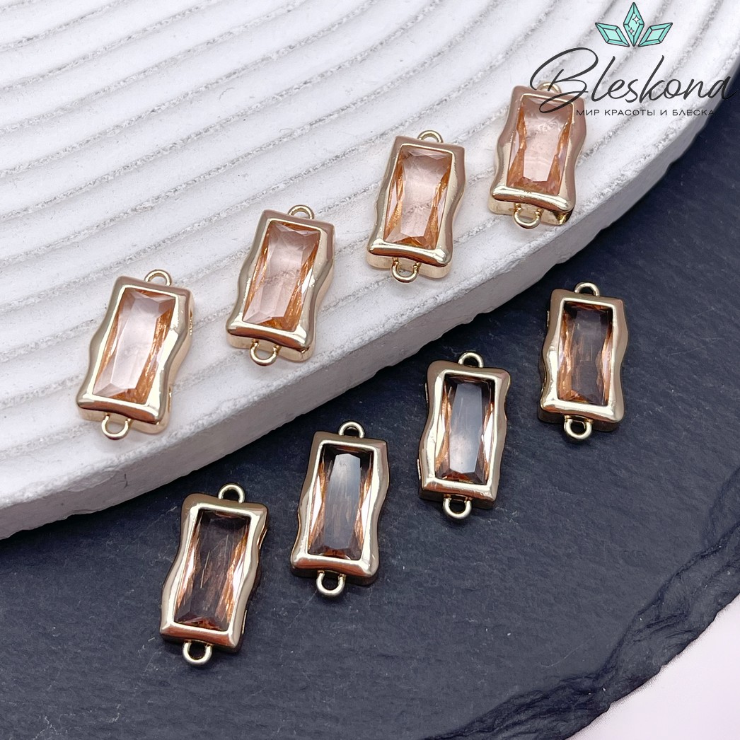 17,5*8,5 мм Цвет золото, Коннектор прямоугольник бледно-розовый циркон