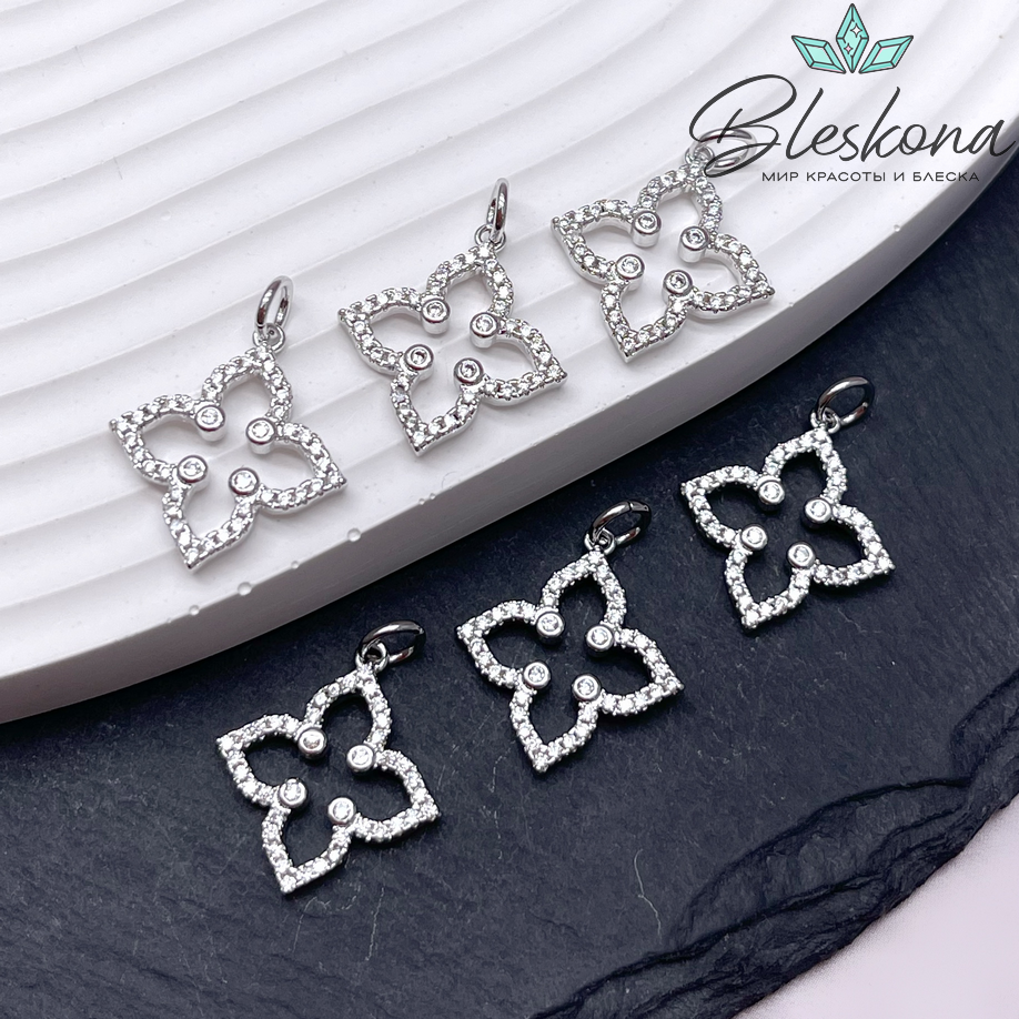 17,5*16 мм Цвет серебро, Подвеска Клевер с цирконами 