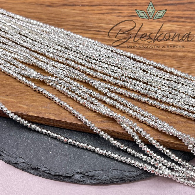 3*2 мм Гематин имитация, светлое серебро, рондель огранка