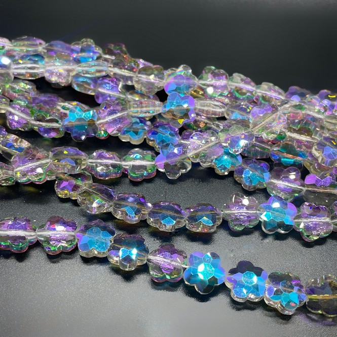 8 мм Стекло Lux, цветок, цвет песочный с фиолетовым переливом