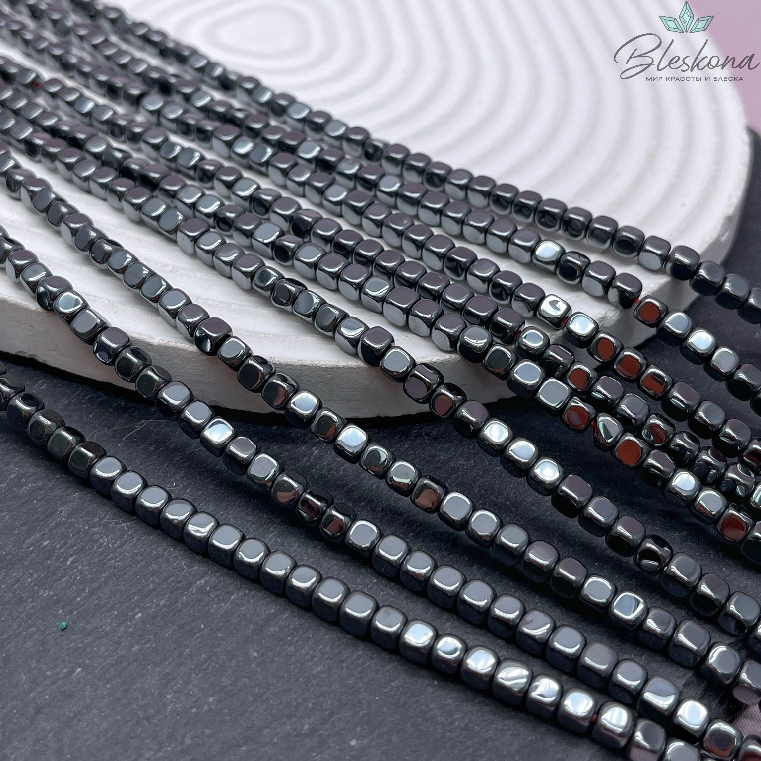 4мм Гематин имитация, куб округленные стороны