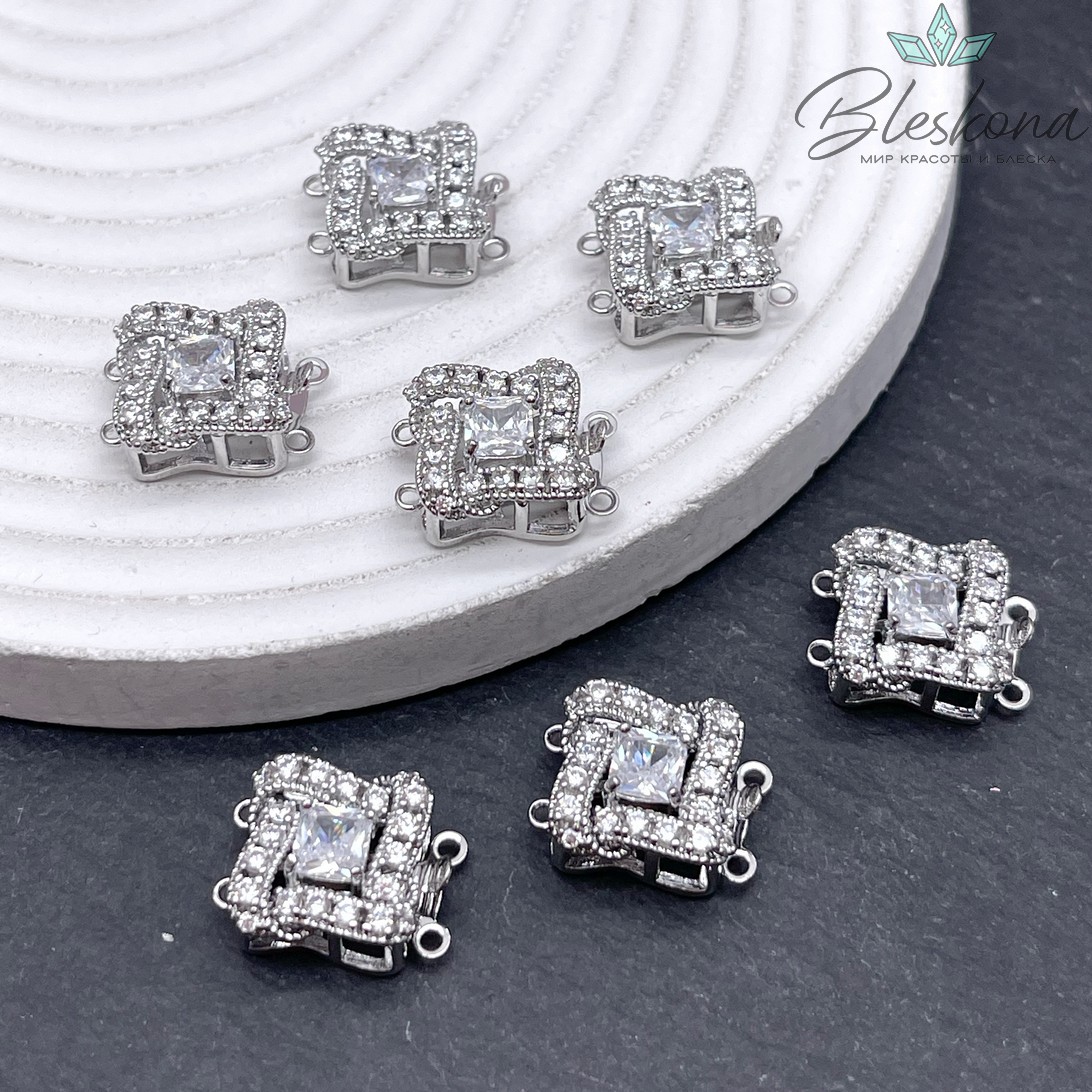 16*13мм Цвет серебро, Замок защелка лента цирконы