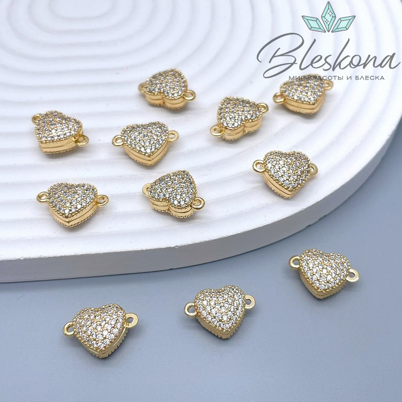 10*15 мм Цвет золото, Замок Магнитный сердце цирконы 