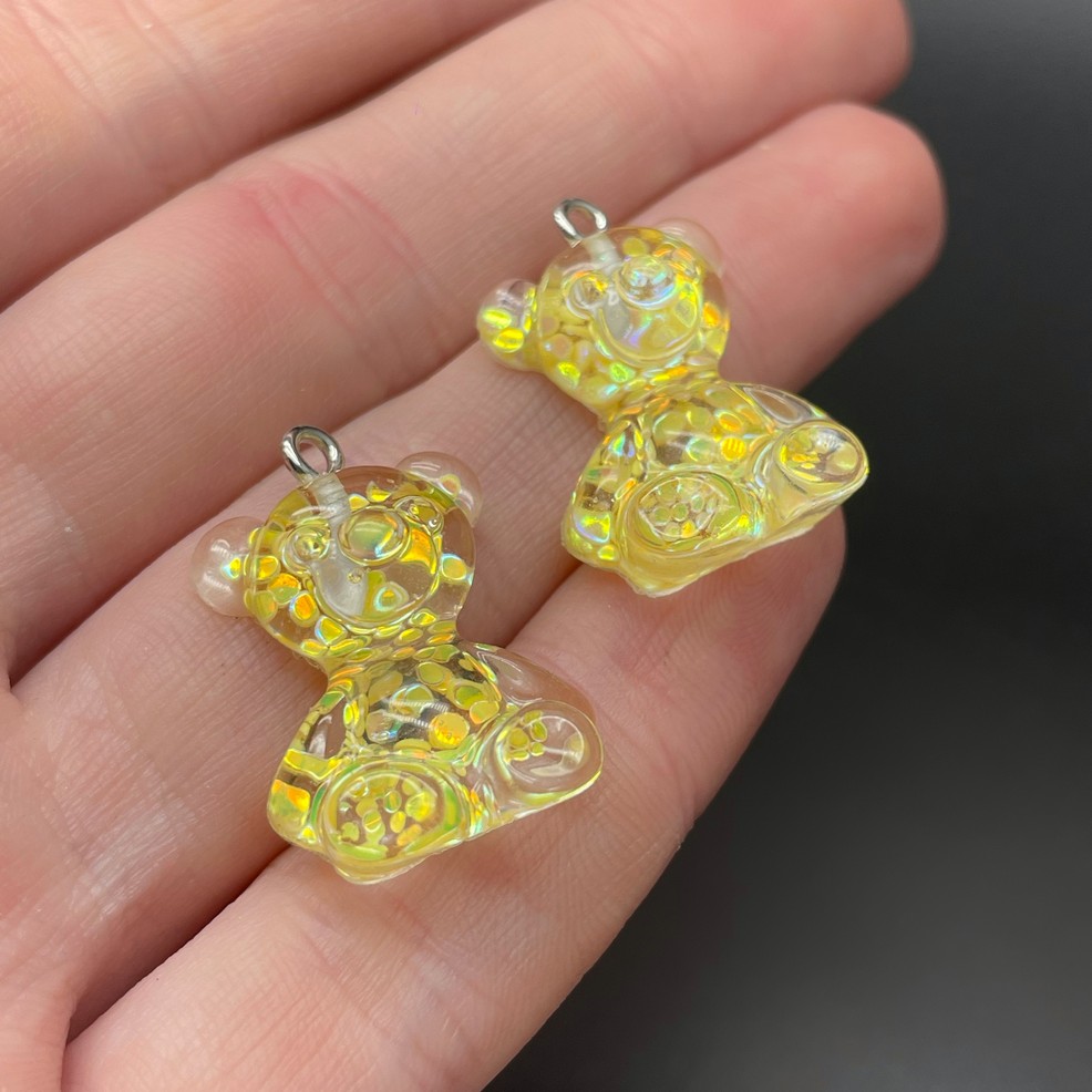 17,5*25мм, Цвет серебро, Подвеска Мишка желтый блестки