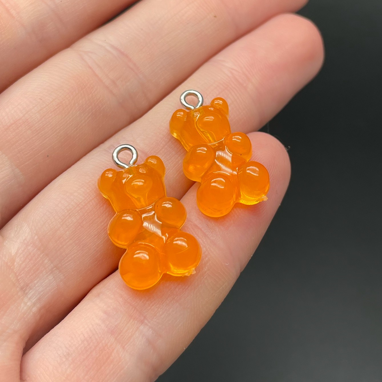 12*21,5мм, Цвет серебро, Подвеска Мишка ярко-оранжевый прозрачный