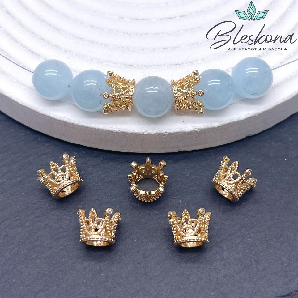 11*7 мм Цвет золото, Бусина Корона цирконы