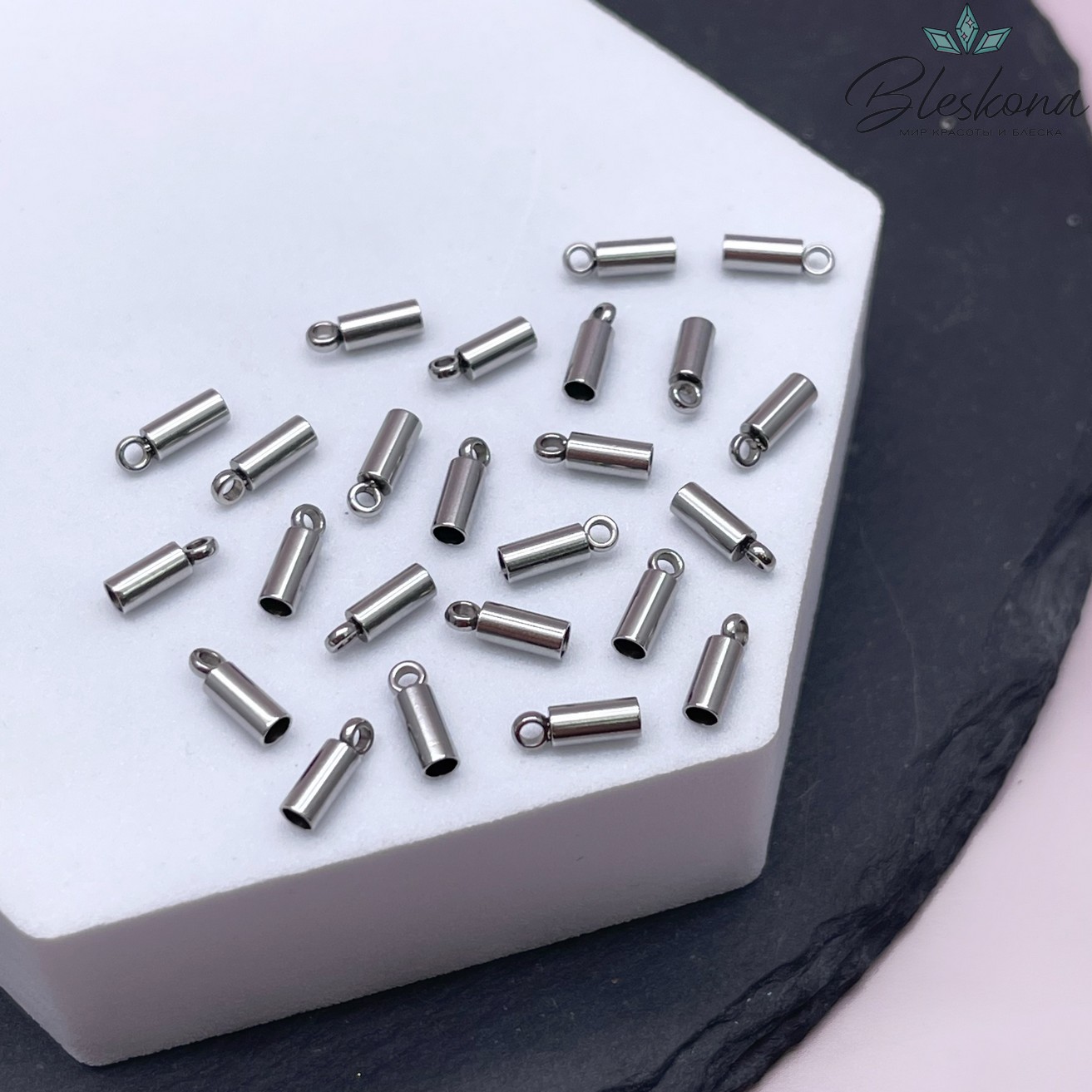 8*2,5 мм, Цвет серебро, Зажим-Концевик для шнура сет 2 шт  