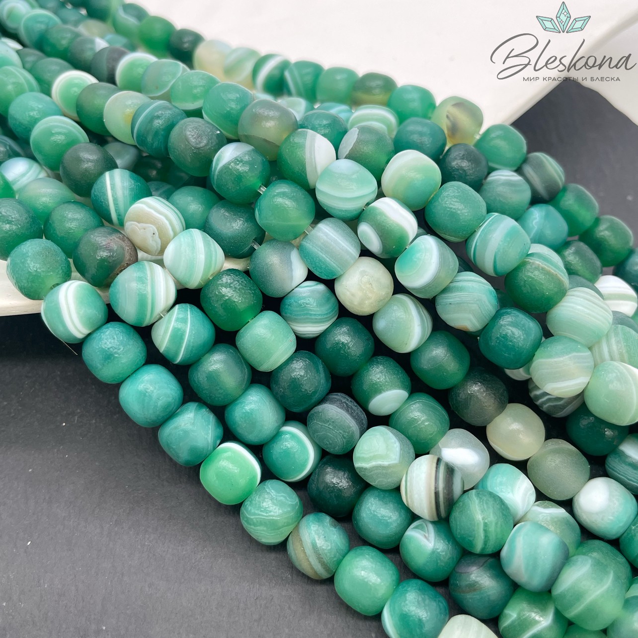 Агат зеленый (тонированный) бочата в термической обработке 9*8,5 мм