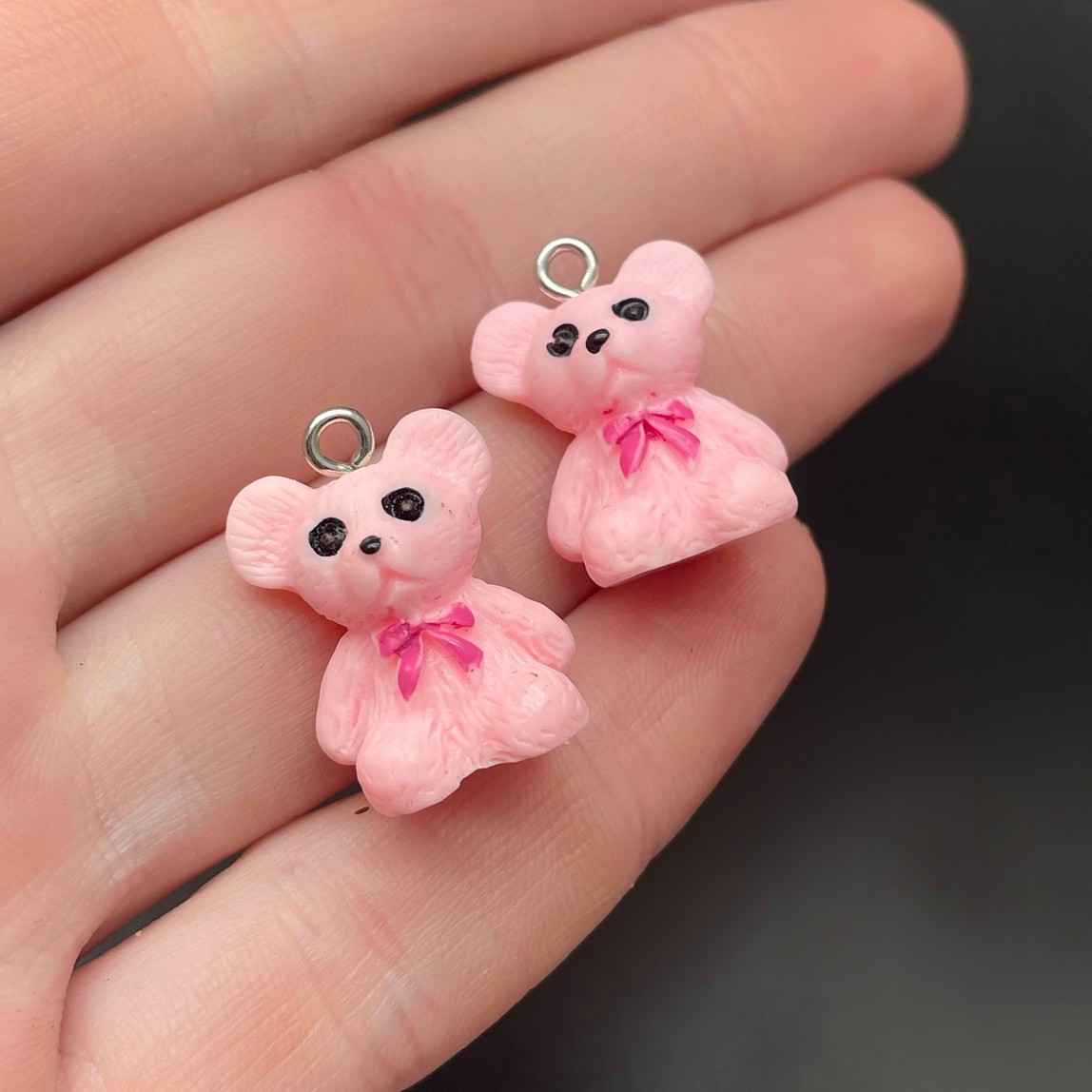 15*20,5мм, Цвет серебро, Подвеска Мишка розовый бант