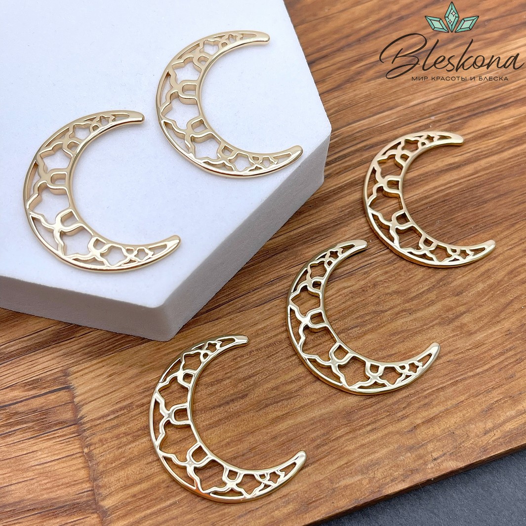 30*23 мм Цвет золото, Подвеска Полумесяц с тюльпанами Этно