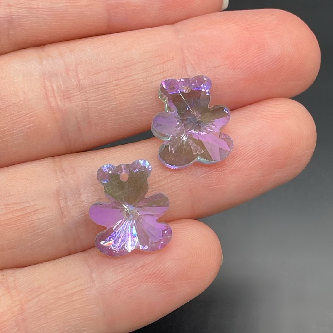 12*14 мм, Стекло Lux, Подвеска Мишка, цвет фиолетово-зеленый