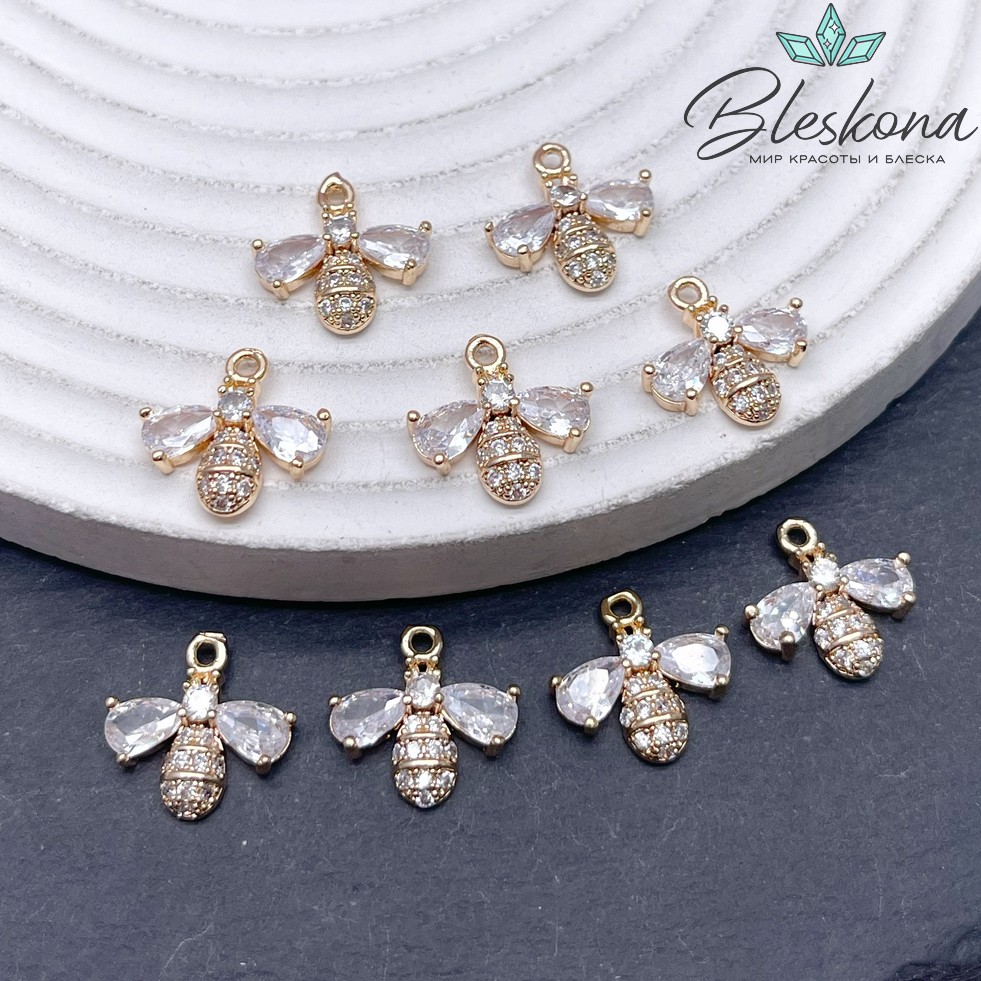 13,5*14 мм Цвет золото, Подвеска Пчелка с цирконами