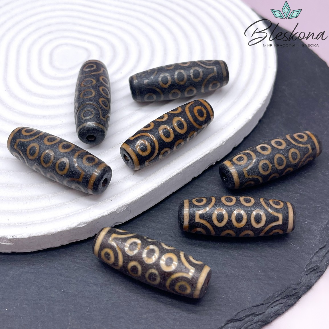 Бусина Дзи 21 глаз коричневый бочонок 40*14 мм