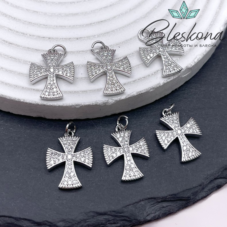 20*14,5 мм Цвет серебро, Подвеска Крест с цирконами 