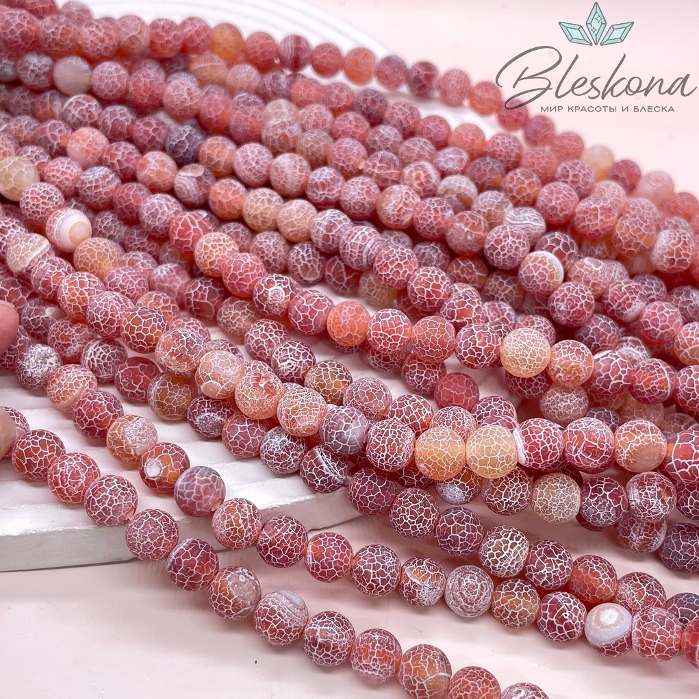 Агат Кракле светло-коричневый матовый 8 мм