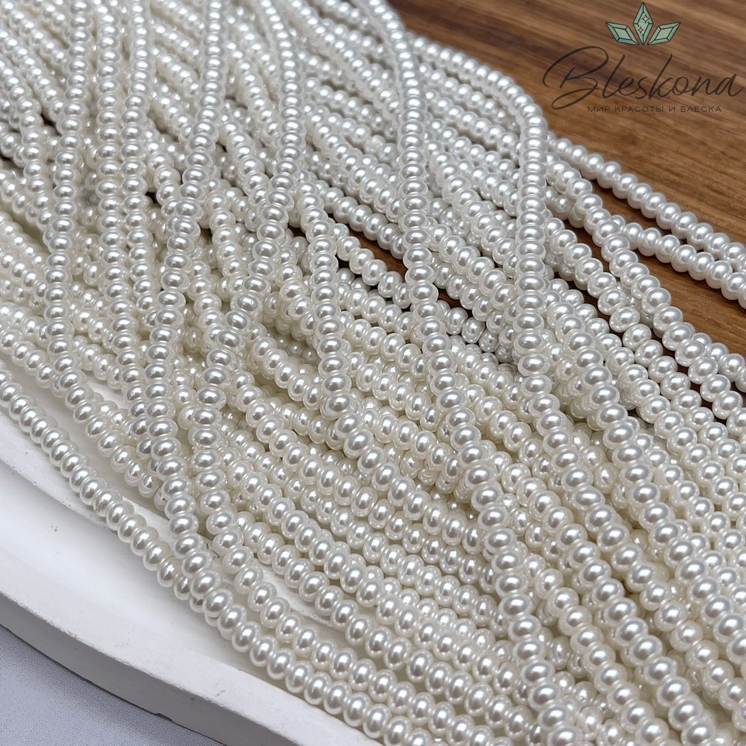 Жемчуг Майорка белая глянцевая рондель 3,5*2  мм