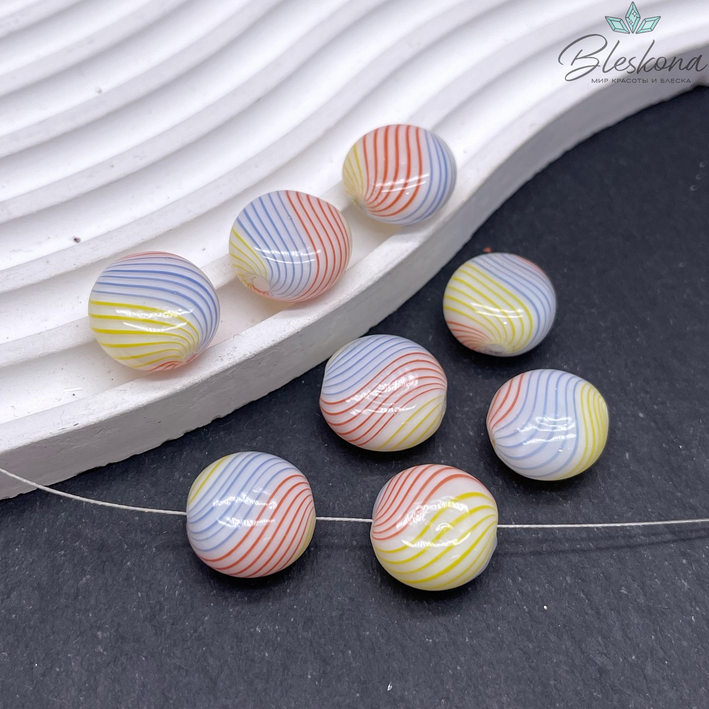 16 мм Бусина таблетка стекло микс №2, отверстие поперек