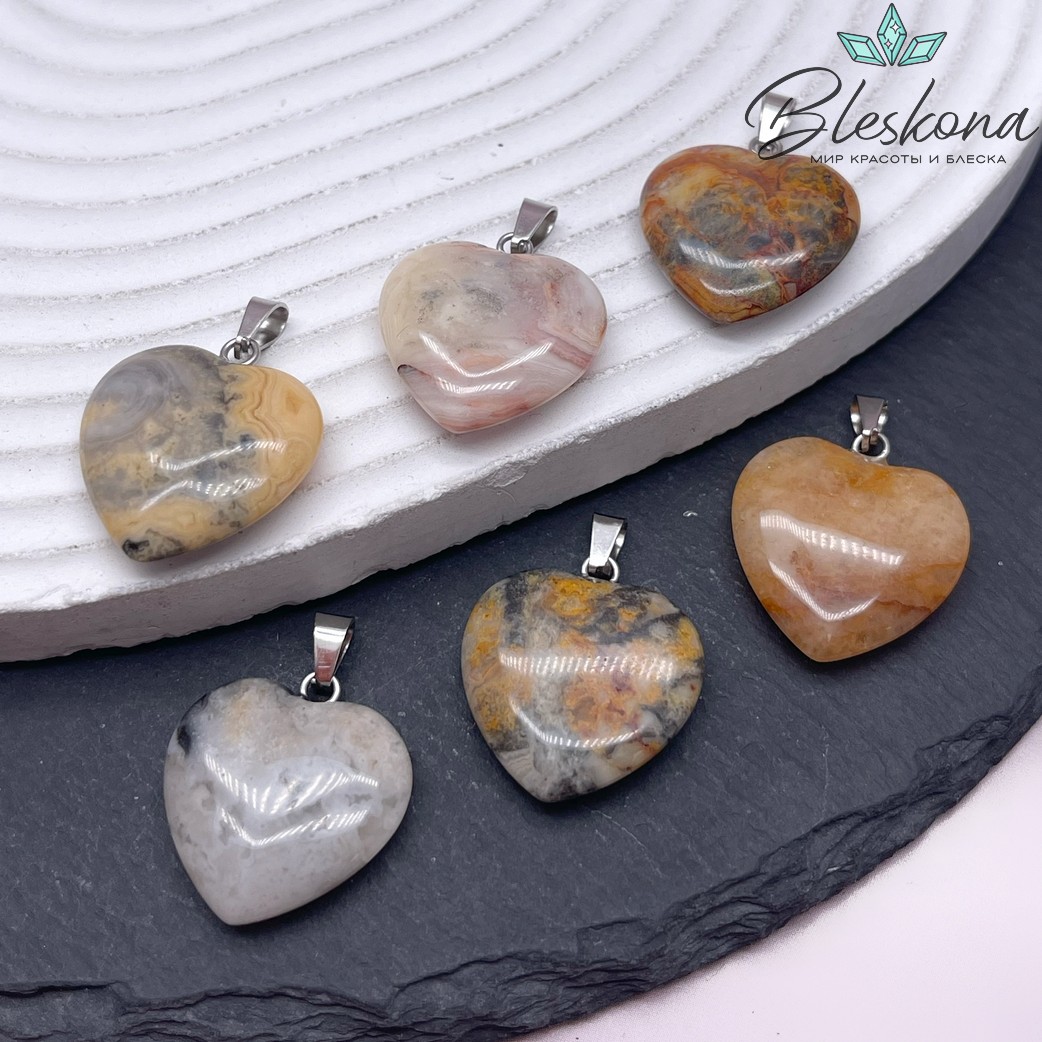 22*20 мм Цвет серебро, Подвеска Сердце Агат кружевной