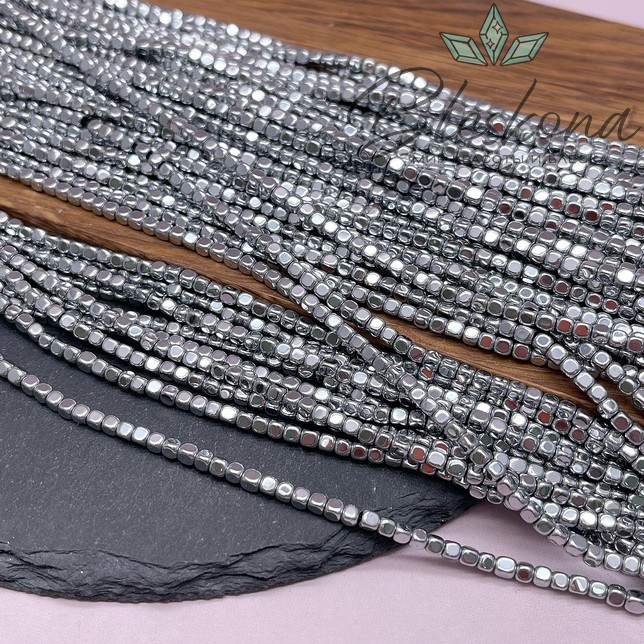 3 мм Гематин, куб округленные стороны, темное серебро имитация