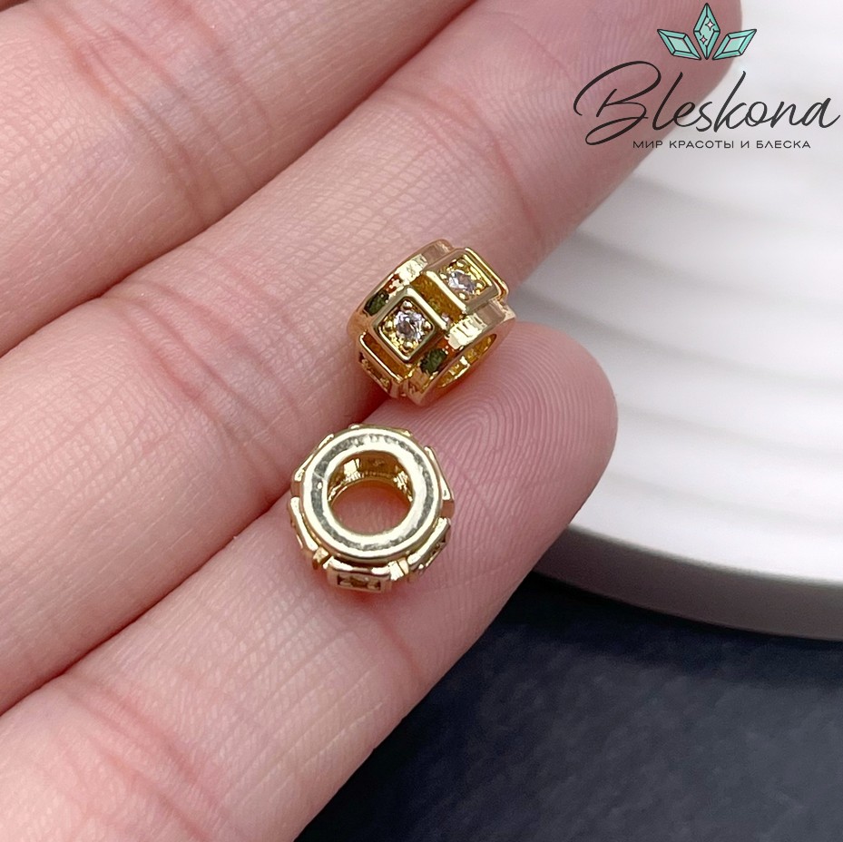 8*6 мм, цвет золото, Бусина - разделитель цирконы 