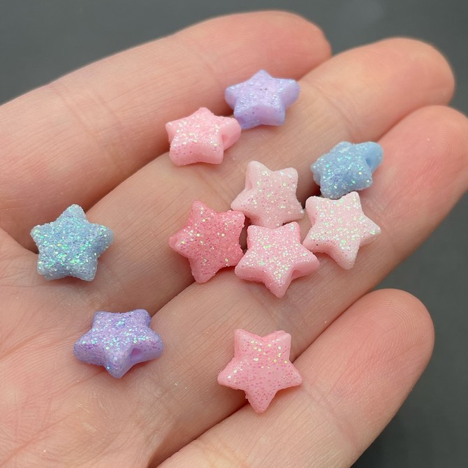 10 мм, Бусина звезды матовые с блестками микс уп.10 шт  