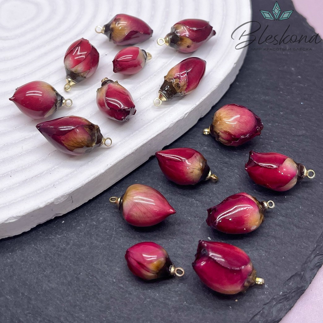 16-21 мм, Цвет золото, Подвеска роза в эпоксидной смоле №2