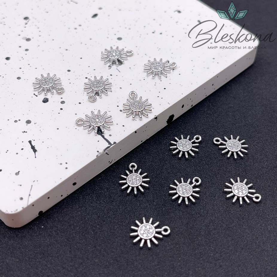 10,5*9 мм Цвет серебро, Подвеска мини солнце цирконы