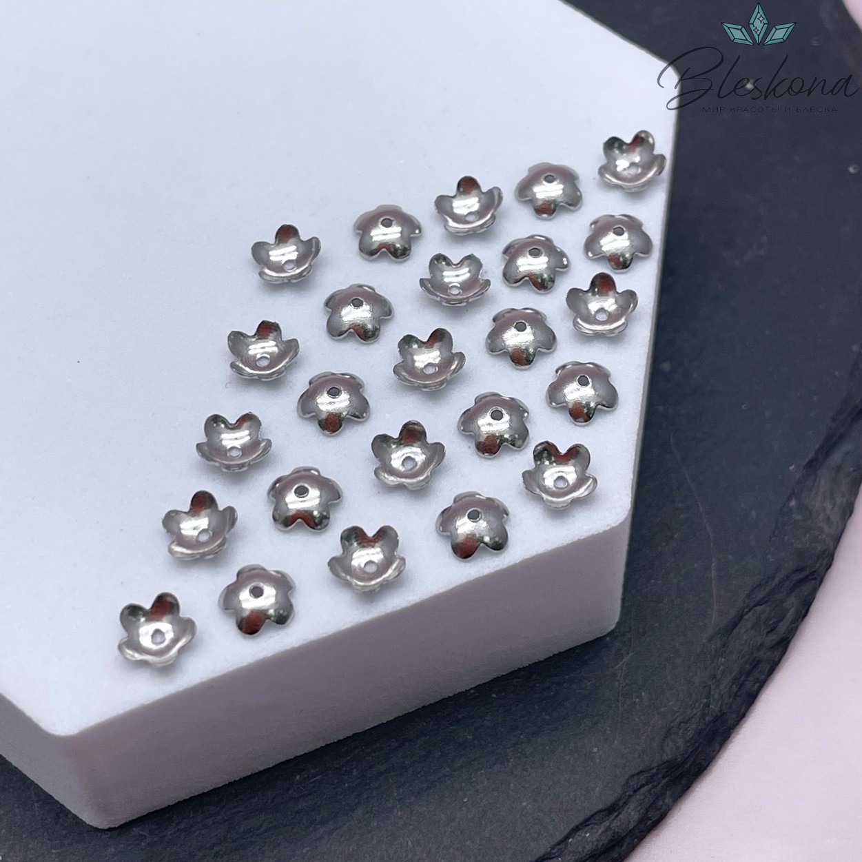 6 мм Цвет серебро, Шапочка цветочек гладкий