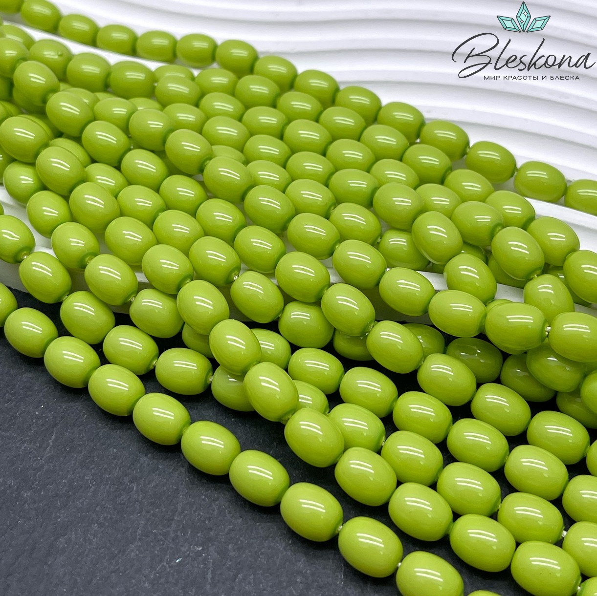 Жемчуг Майорка бочата цвет светло-зеленый 8*10 мм