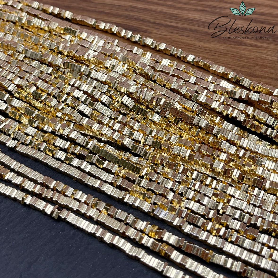 3 мм Гематин имитация, цвет светлое золото, квадрат