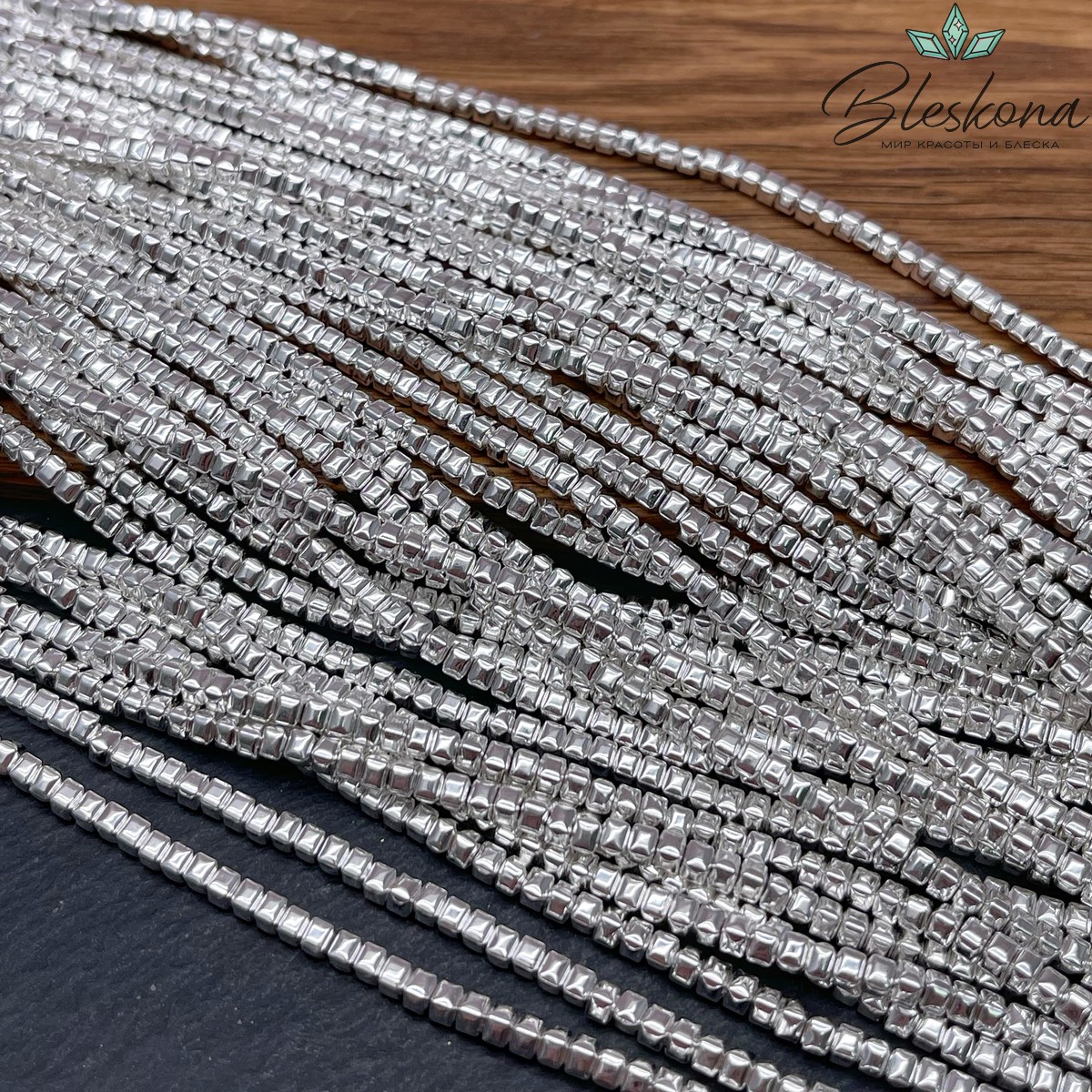 3*2мм Гематин, цвет светлое серебро, квадрат огранка имитация