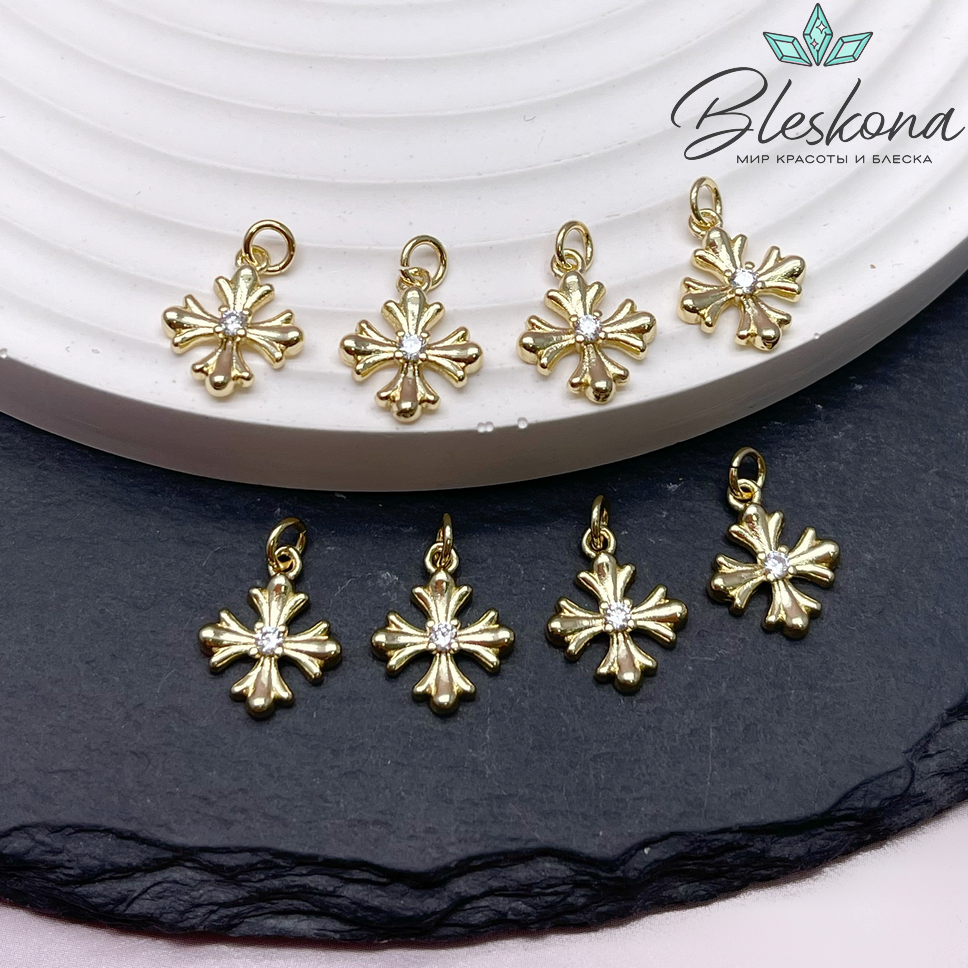 12,5*10 мм Цвет золото, Подвеска крест цирконы