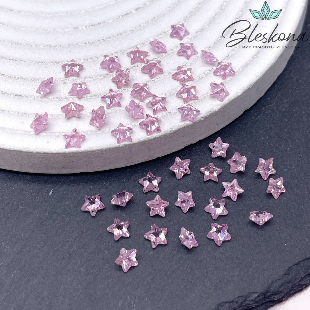 5 мм, Подвеска Циркон звезда розовая (кубический цирконий, фианит) 