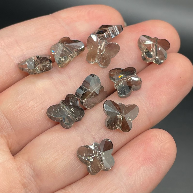 10 мм, Стекло Lux бусина бабочка графитовая уп.10шт 