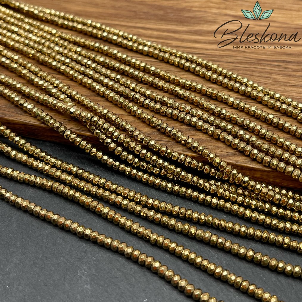 3*2 мм Гематин имитация, темное золото, рондель огранка 