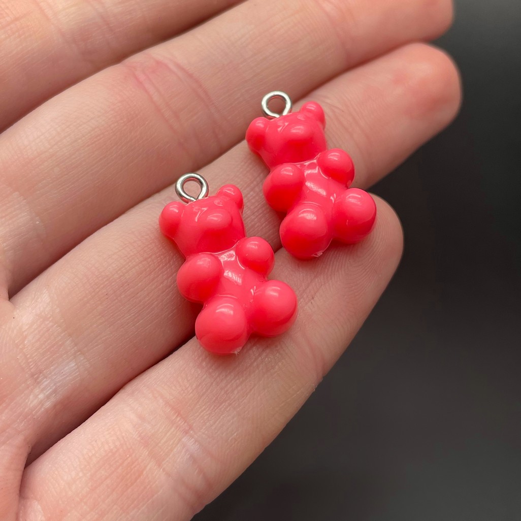 12*21,5мм, Цвет серебро, Подвеска Мишка  розовый 